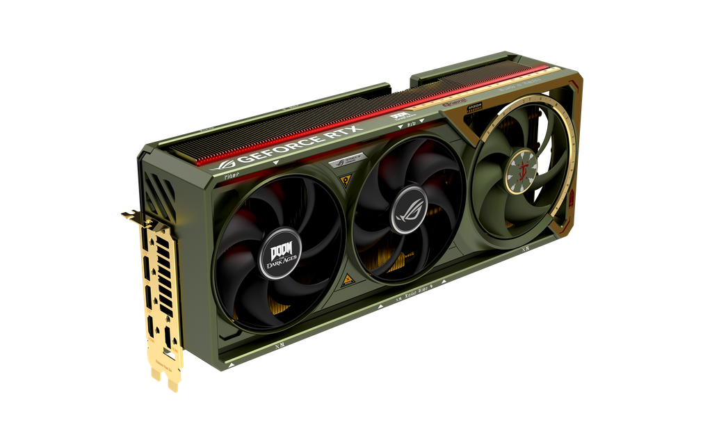 ROG Astral GeForce RTX 5080 DOOM Edition graphics card-Angle